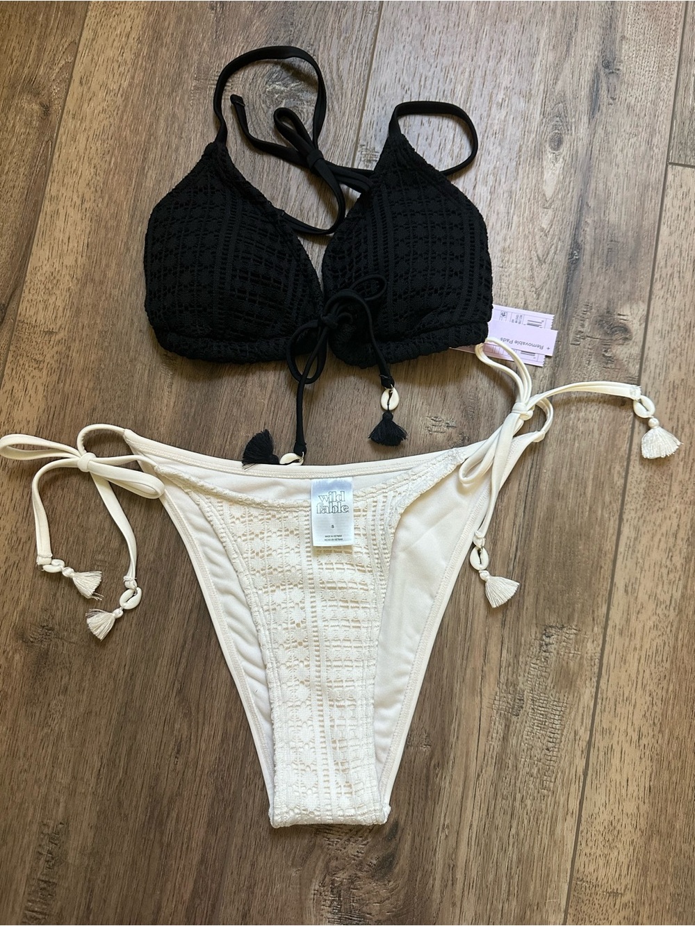 NWT! Wild Fable Women's Bikini, Crocheted, Knit, Tassels, Boho, Puka Shells, S
